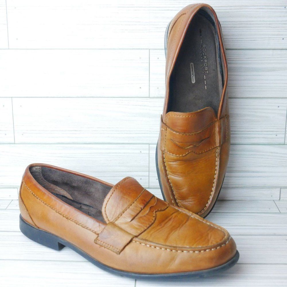 Rockport Men's Size 10 M Classic Penny Loafers Cognac Tan M76445